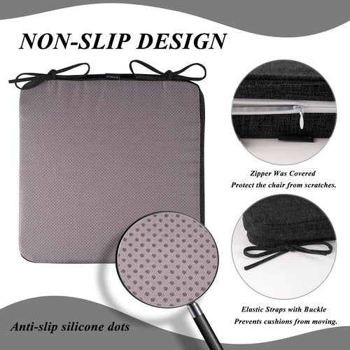 FlyGulls Square Chair Cushions 6 Pack Thick Pads with Ties Comfortable Non Slip for Indoor Dining Room and Kitchen 16" x 16" Black