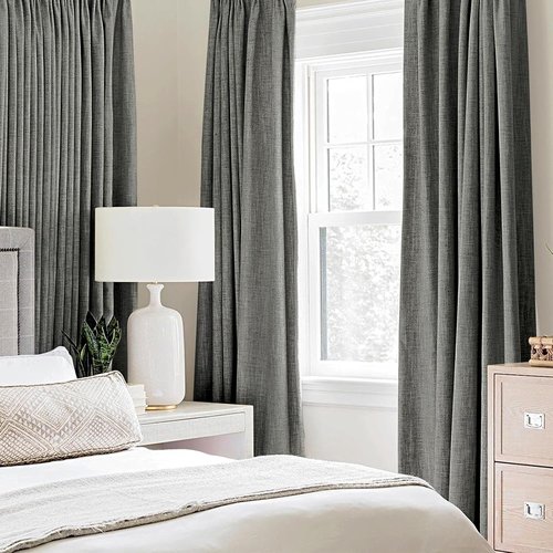 MIULEE Blackout Linen Texture Curtains - Dark Grey 52x108 Inch, Room Darkening Grommet Design | Classic Faux Linen for All Seasons