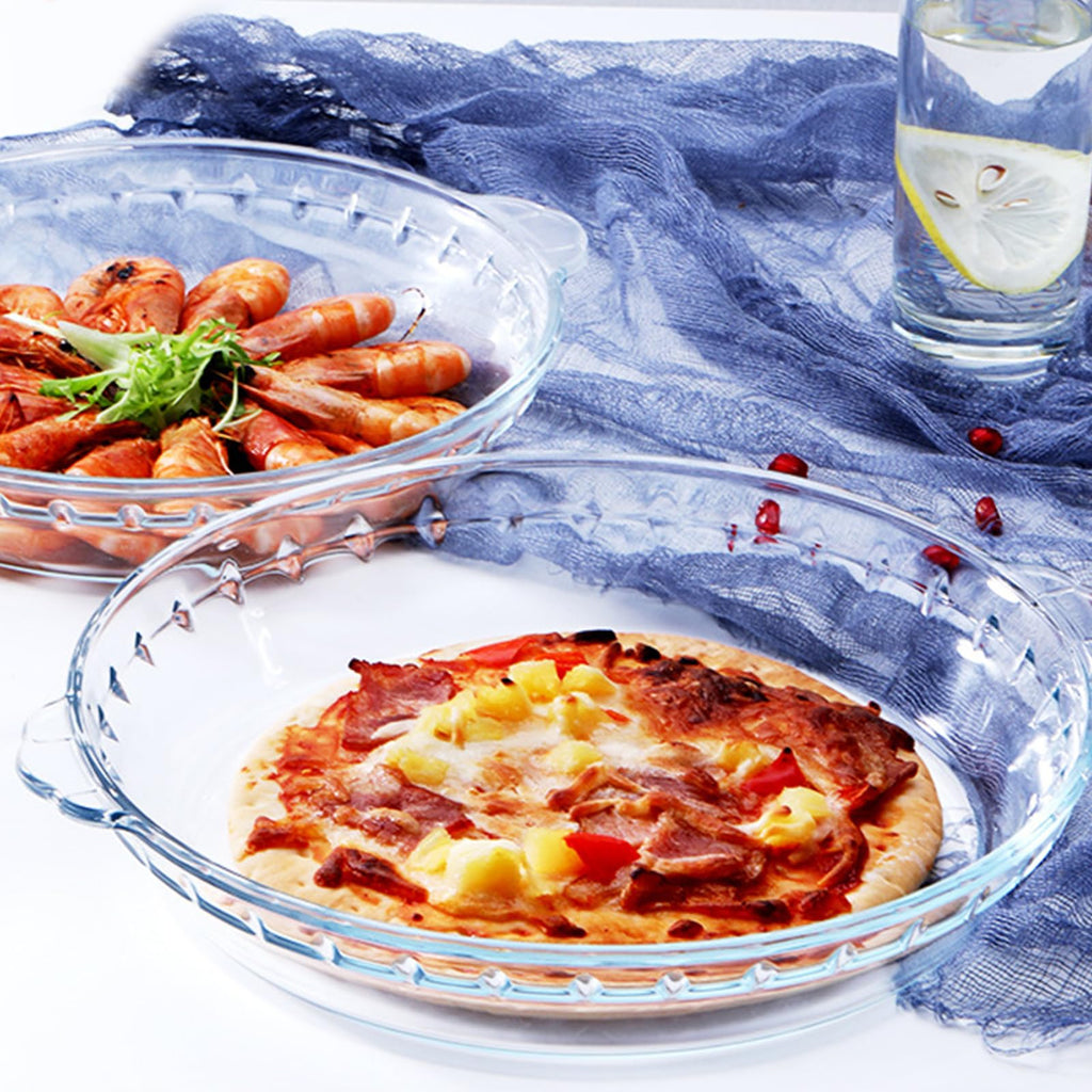 Pujito Glass Pie Plate 7" Pie Pans Pie Baking Dishes with Handles for Serving and Baking Glass Pie Dish for Snacks, Salads, Desserts (2)