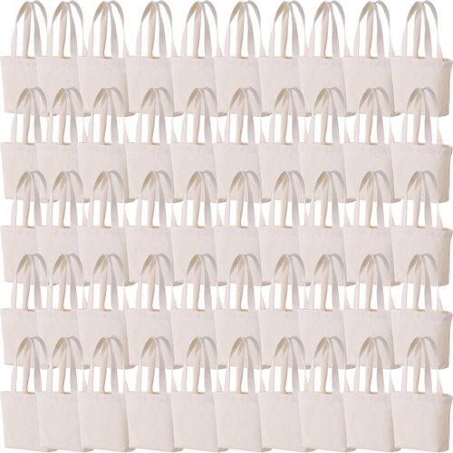 Extra Small Canvas Tote Bags for Kids Mini Gift Bulk for Painting DIY Arts & Crafts Thick Fabric Bland Bags (50, Beige)