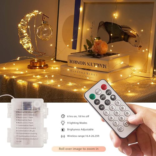 Ariceleo Battery Operated String Lights - 50 LEDs Warm White & Multi-Color | 5M/16.4ft with Remote Control & Timer