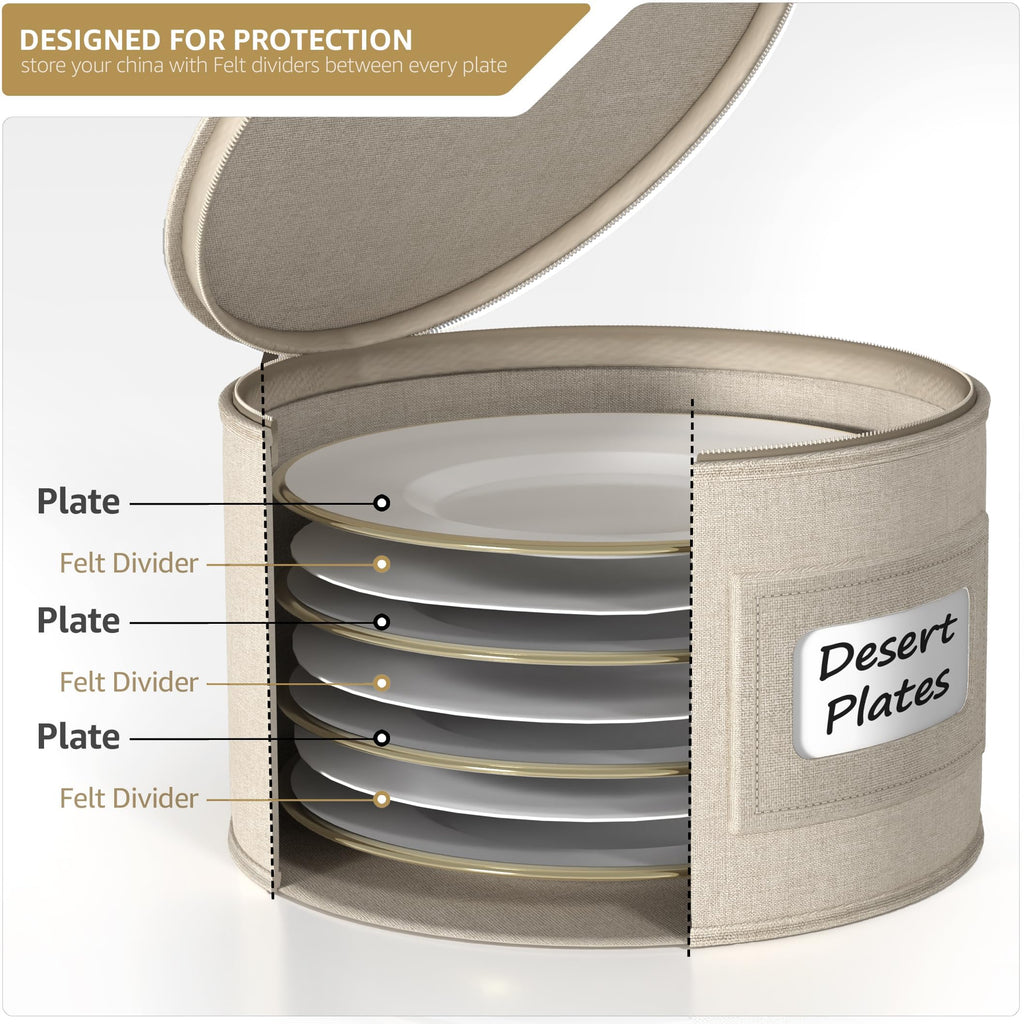 Sorbus China Storage Containers 6-Piece Set - Hard Shell Dinnerware Organizer for Plates, Glasses, Mugs & Saucers (Holds Service for 12) with Felt Protectors for Moving & Storage