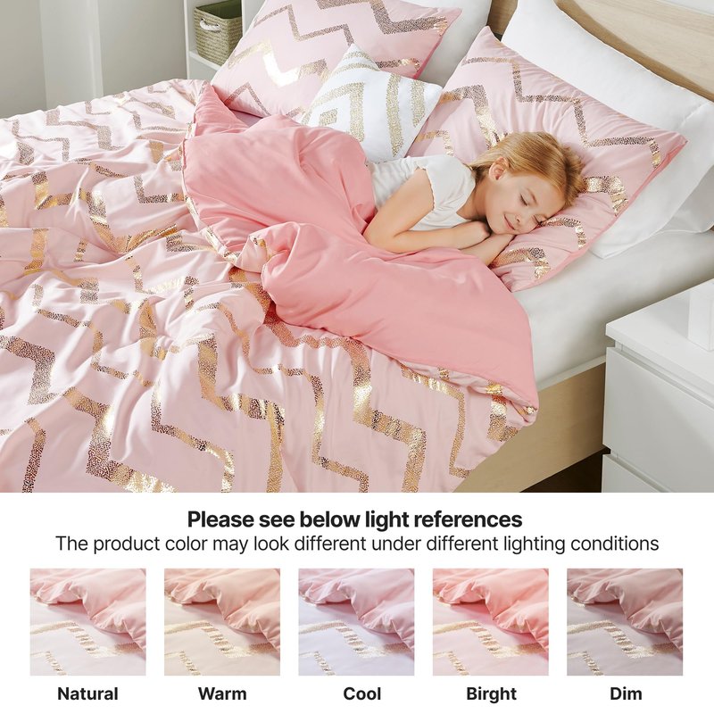 Codi Teen Girl Bedding, Comfy Girls Comforter Sets Full & Queen Size for Kids Bedroom, Pink and Gold, 4 Piece for Teenagers - All Seasons Warm