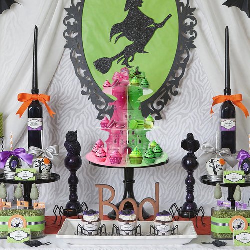 Lukniuo Witch Cupcake Stand 3Tier Witch Birthday Party Cake Stand Pink and Green Cupcake Stands Witches Dessert Tower Holder for Green Pink Birthday Party Cake Table Dessert Tower Decorations ﻿