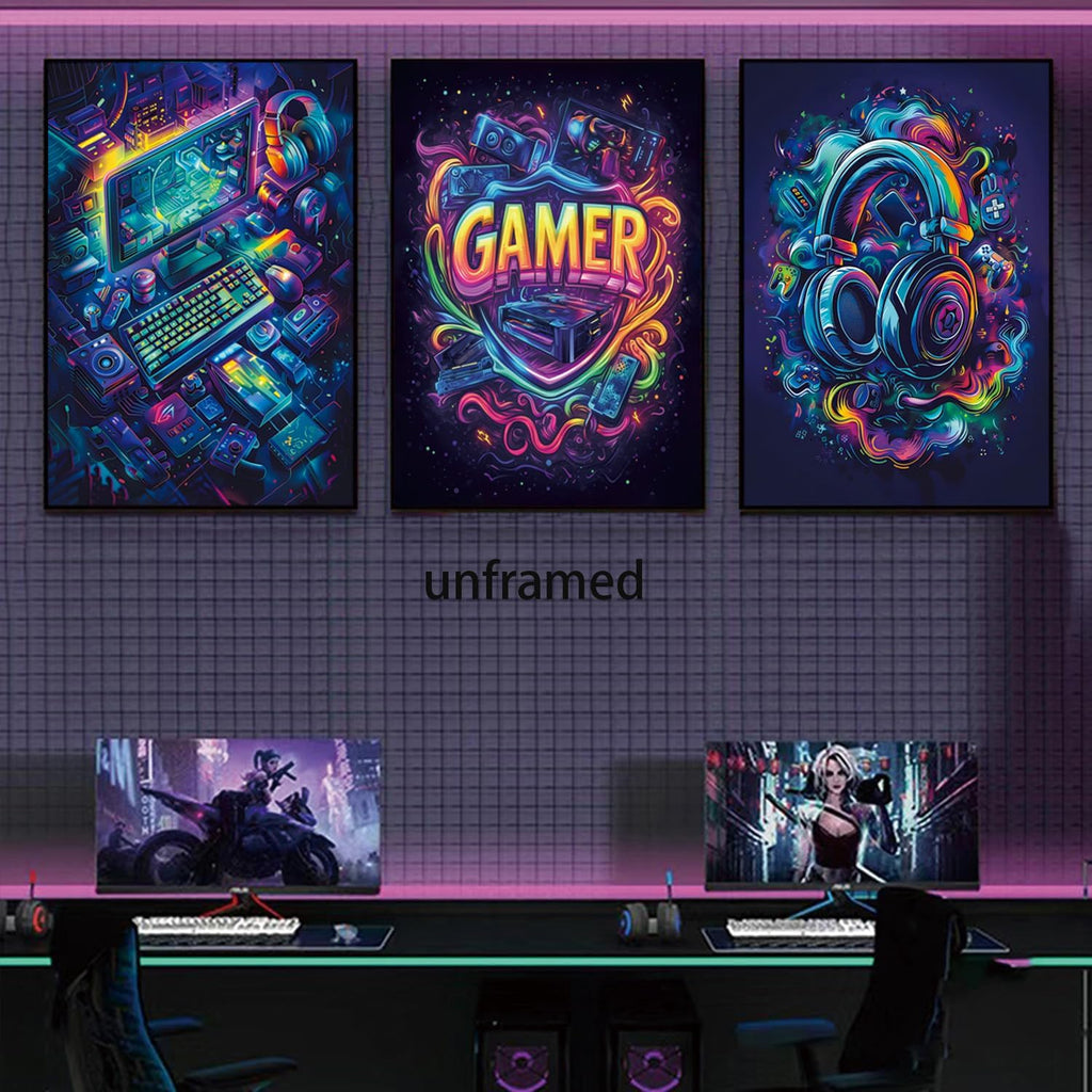 Yolbcdr Gaming Posters - Cool Video Game Wall Art Set of 3 | Unframed Canvas Prints for Game Room Decor 16x24in