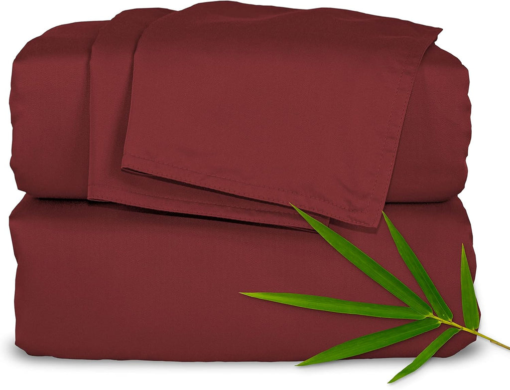 Pure Bamboo Twin Sheets - Luxuriously Soft 100% Organic Viscose Bed Sheet Set | Double Stitching, Merlot Color