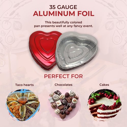 KitchenDance 8 Inch Disposable Heart Shaped Aluminum Cake Pans Without Lids - Heart Shaped Cake Tins for Baking - Romantic Heart Shaped Foil Pans Ideal for Valentine's Day & Special Occasions - 339NL