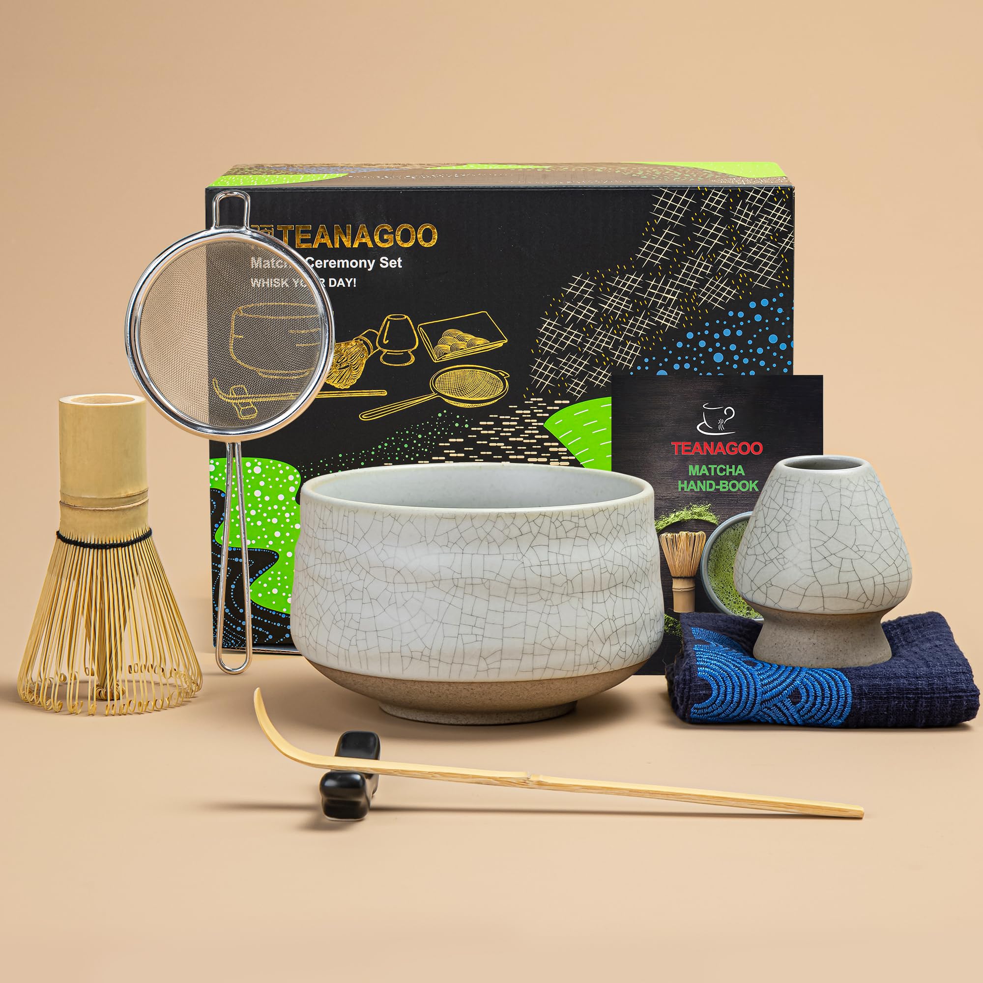 TEANAGOO Japanese Tea Set, Matcha Whisk Set, Bamboo Matcha Bowl (Chasen), Spoon (Chashaku), Matcha Whisk Holder, MSB-5 Tea Making Kit, Matcha