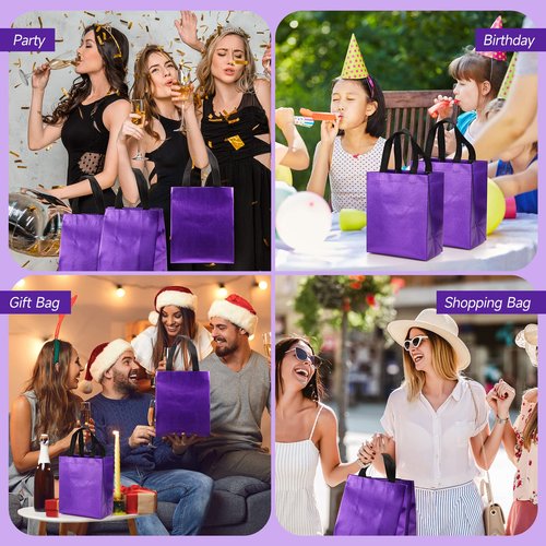 Eccliy 80 Pcs Reusable Gift Bags Set Glossy Grocery Gift Tote with Handle for Wedding, Mothers Day, Spring Event, Graduation(10 x 8 x 4.7 Inch,Purple with Black Handles)