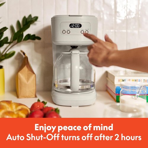 BELLA 12-Cup Programmable Coffee Maker - Easy LCD Display, Auto Shutoff, Reusable Accessories, Oatmilk