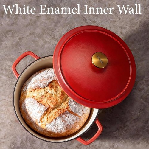 CAROTE 5QT Enameled Cast Iron Dutch Oven - Heavy-Duty Pot for Baking, Braising & Roasting | Non-Toxic, Red
