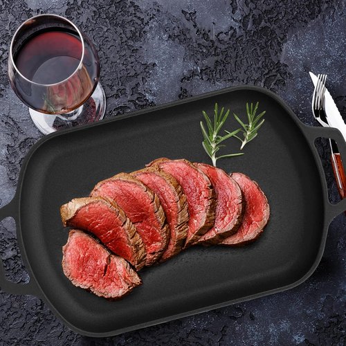 Mimiuo Cast Iron Sizzler Pan - 14 Inch Non-Stick Fajita Skillet with Removable Handle for Grilling