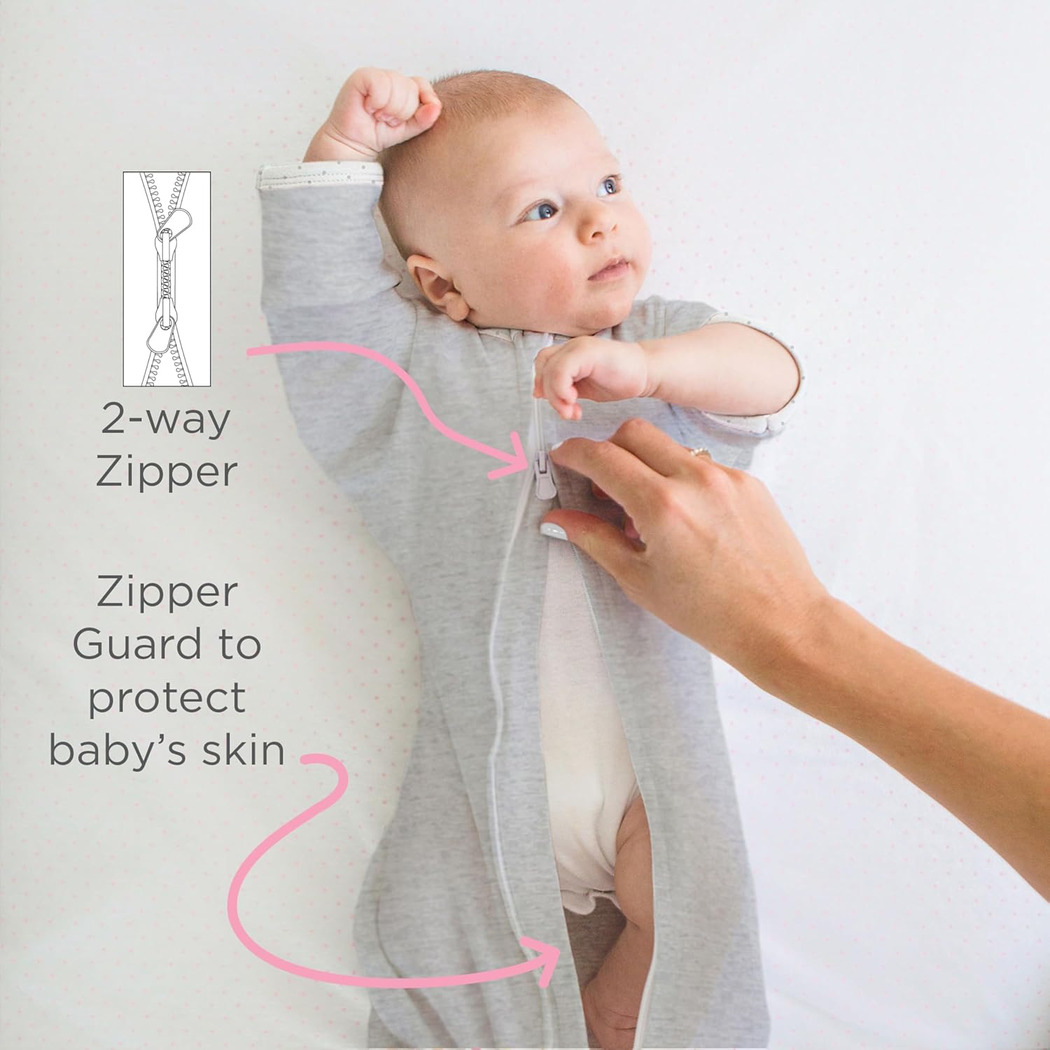 SwaddleDesigns Transitional Swaddle Sack - Arms Up Half-Length Sleeves & Mitten Cuffs | Medium 3-6 Months, Heathered Denim