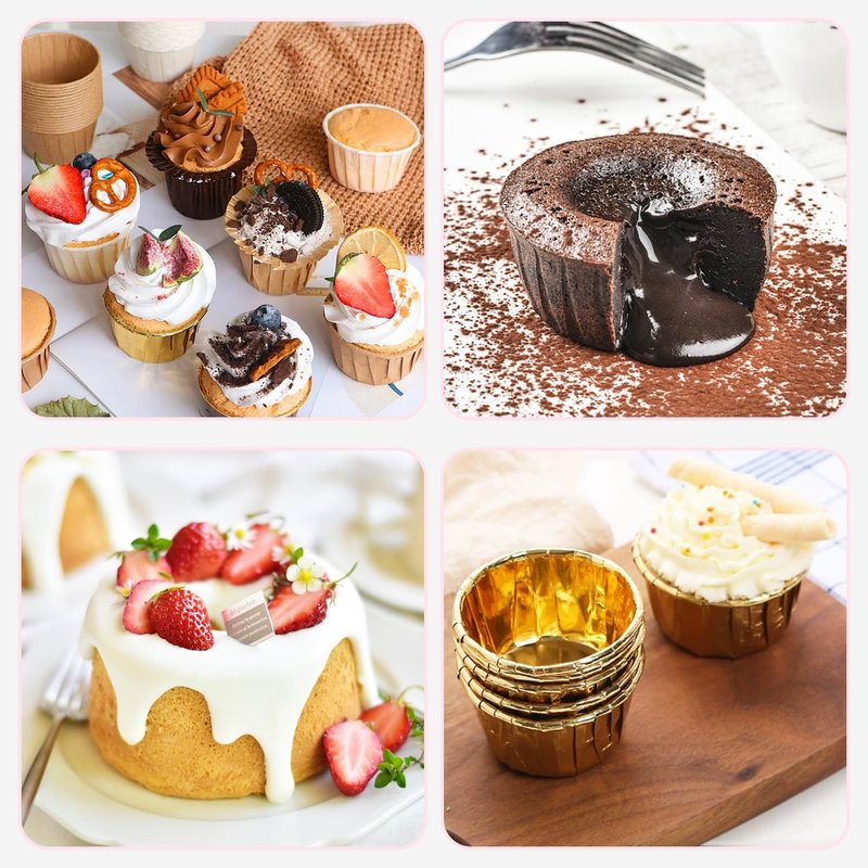 Gold Foil Metallic Paper Baking Cups Muffin Cups Cupcake Liners 50-Count Cake Baking Cups for Birthday, Wedding, Party (Gold)