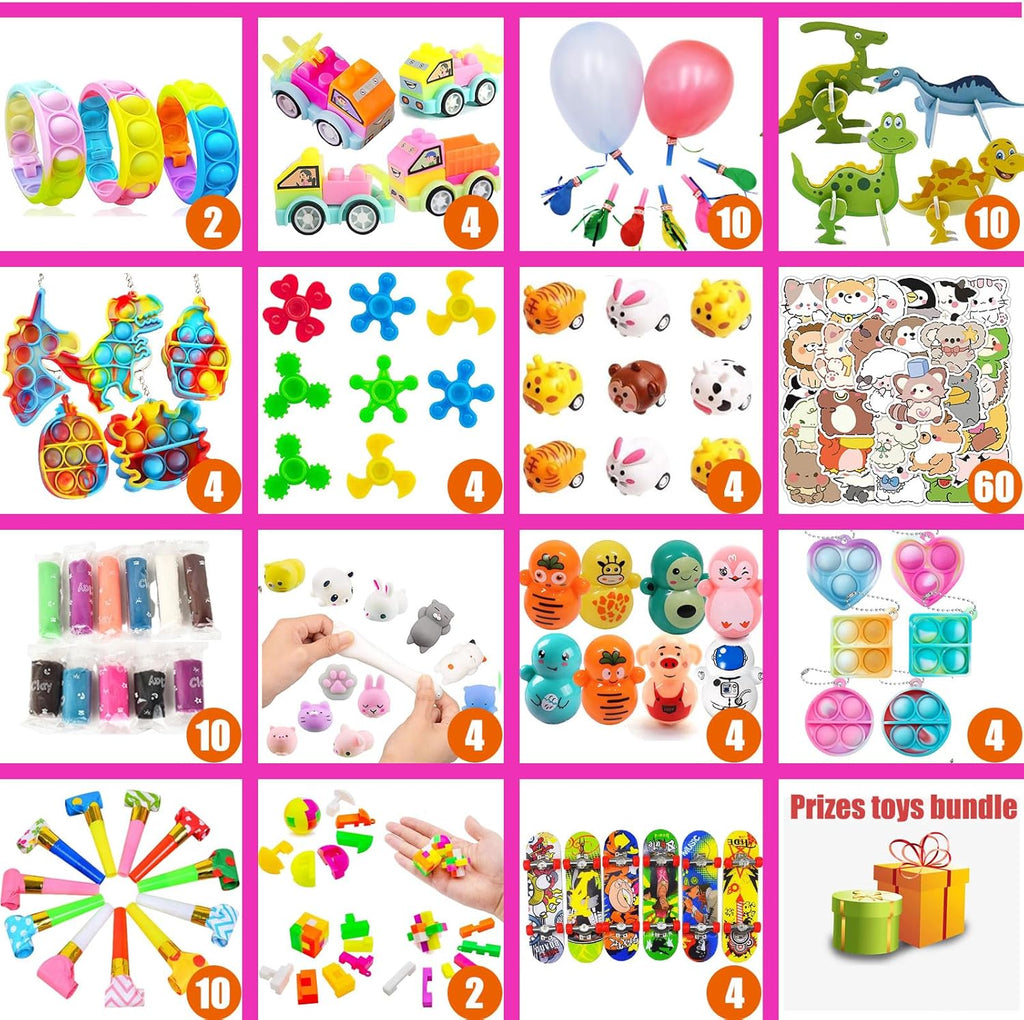 Skiennix 136 Pcs Kids Party Favors - 5-in-1 Classroom Prize Box for Ages 4-10 | Fidget Pop Its & Educational Toys