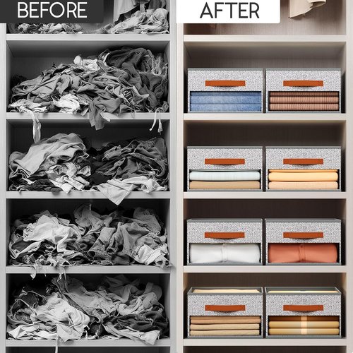 Homsorout Drawer Organizers - 6-Pack Foldable Pants Storage with Clear Window & Handles | Light Gray Fabric Closet Solution for Clothes, Jeans, and Sweaters