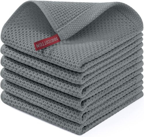 Homaxy Kitchen Dish Cloths - 100% Cotton Waffle Weave, Ultra Soft & Absorbent, 12x12 Inches, 6-Pack | Grey