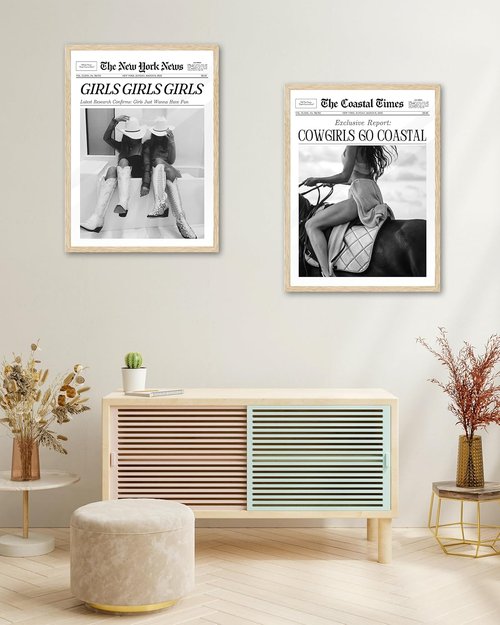 iHery Coastal Cowgirls Canvas Wall Art - Natural Oak Framed 8x10in Decor for Bedroom & Living Room