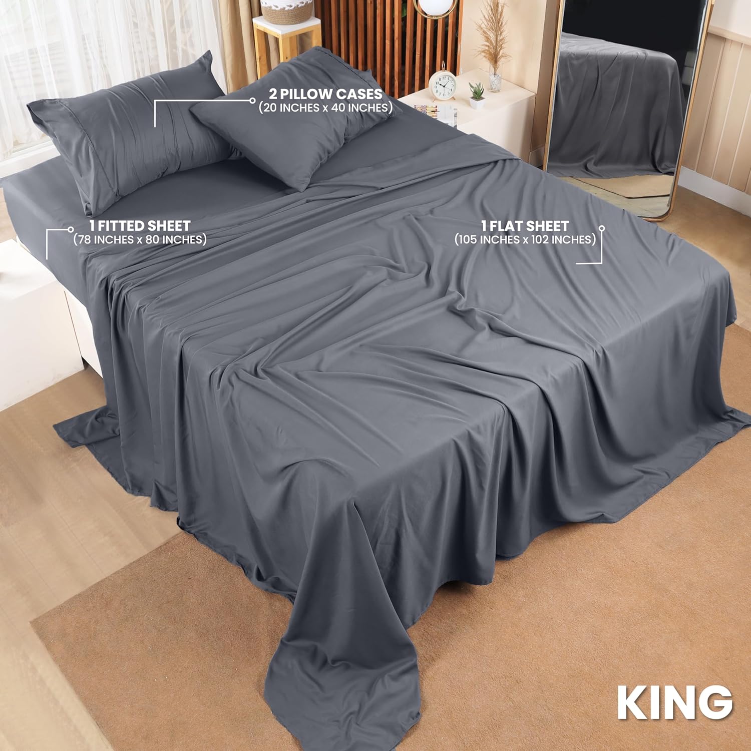 Utopia Bedding King Bed Sheets Set - Soft Brushed Microfiber | Fade & Shrink Resistant - Grey