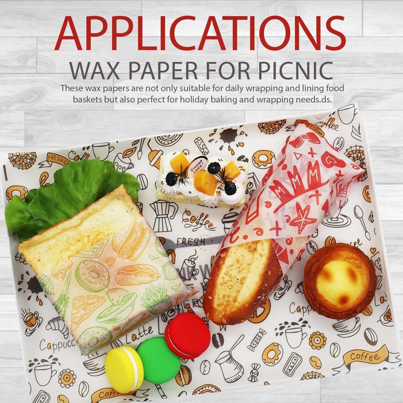 300pcs Deli Paper Sheets 8''x8'', Wax Paper Sheets for Food, Grease Resistant Sandwich Wrapping Paper, Premium Food Basket Liners for Bakery, BBQ, Picnic, Home Party, Festival and Outdoors