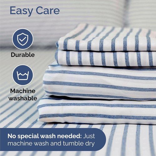 Cal King Size 4-Piece Sheet Set by Hotel Luxury | Comfy, Breathable & Cooling Bedding - Deep Pockets, Wrinkle-Free - Blue Stripes