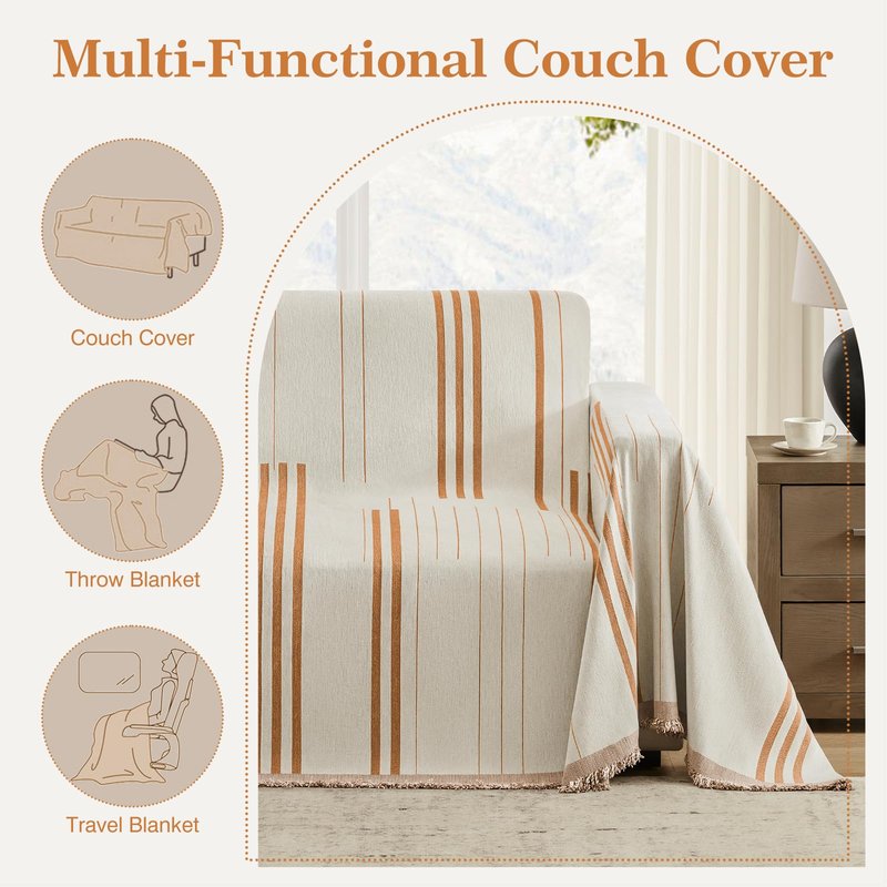 Maymiss Boho Couch Cover Washable Sectional Couch Covers for Dogs Reversible Sofa Slipcover for 2 or 3 Cushion Couch Pet Friendly Furniture Protector (1# Orange, 91" x 134")