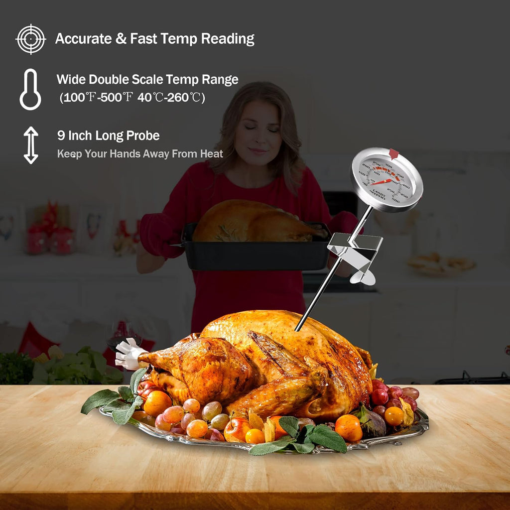 Skiennix Candy Thermometer - 2 Inch Large Dial & 9 Inch Stainless Steel Probe for Perfect Frying & Confectionery