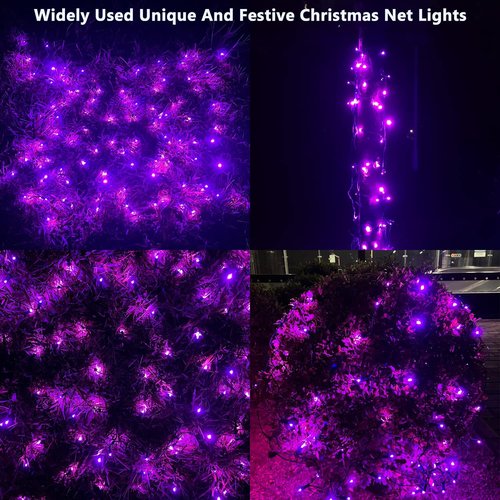 HISHINY Halloween Outdoor Lights - 100 LED Purple Net Lights | Waterproof & UL Certified, 5ft x 5ft