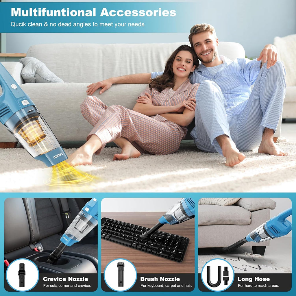 TROIZO Cordless Handheld Vacuum - 14500PA Powerful Suction | Rechargeable & Portable for Home, Office, Car, Pet