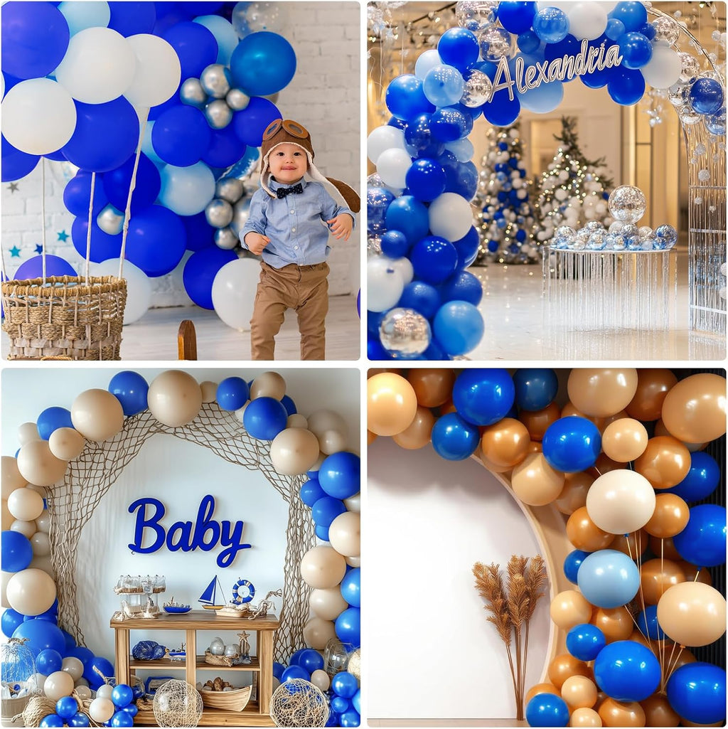 RUBFAC Royal Blue Balloon Set - 129 Pieces in Various Sizes for Graduation, Birthday & Party Decor