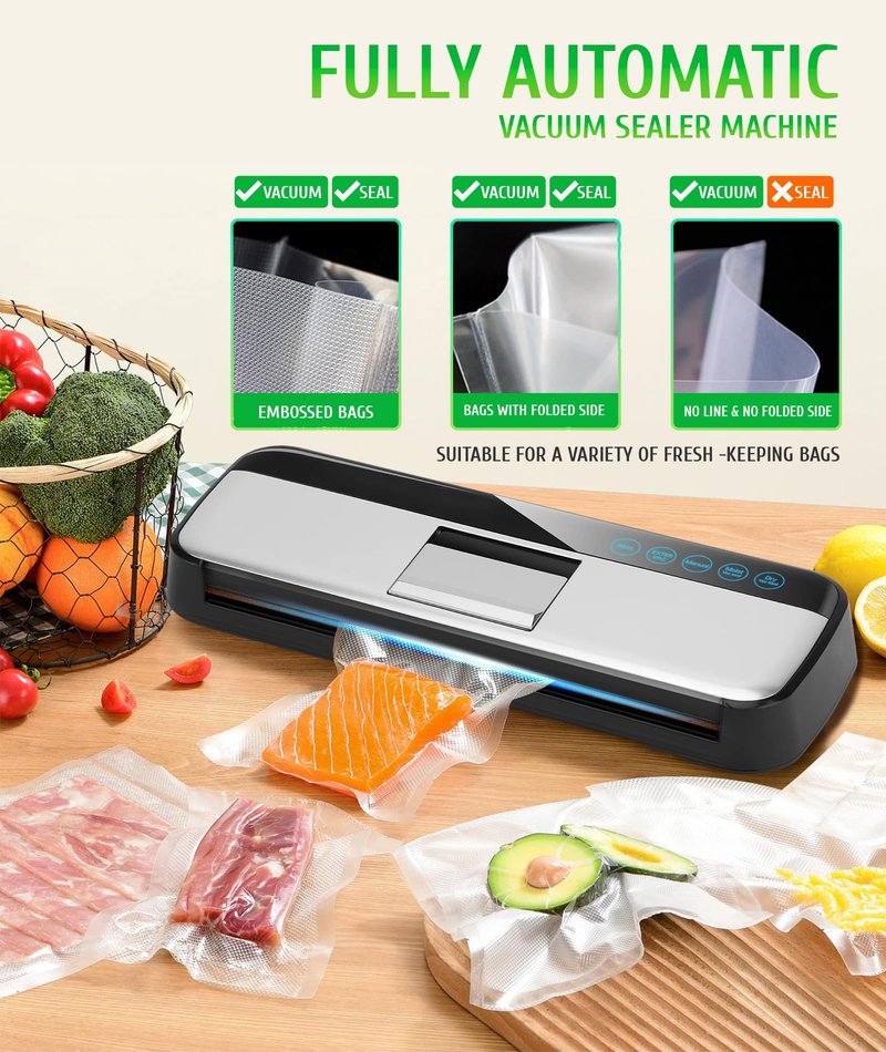 VALUEAGLE One-touch full automatic vacuum sealer machine,food saver vacuum sealer machine with double motors, 7mm heating wire, Touch screen & Moist/Dry modes,15 seal bags and 1 air suction hose