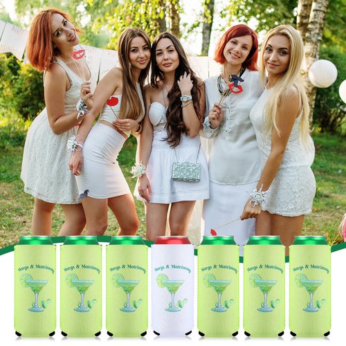 Jingmore 12 Pcs Bachelorette Can Coolers Bulk Margarita Party Can Sleeves Margs and Matrimony Beer Cup Holders for Bachelorette Party Favor Bridal Shower Wedding Decorations (5.51 x 3.54 Inch)