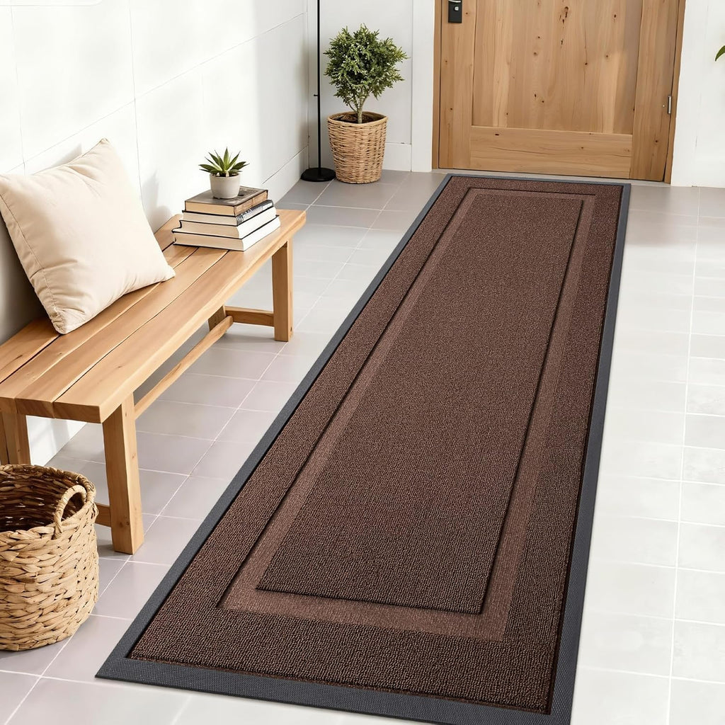 OLANLY Waterproof Front Door Mat - All-Season Natural Rubber Doormat | Easy Clean, 71x23, Chocolate Brown