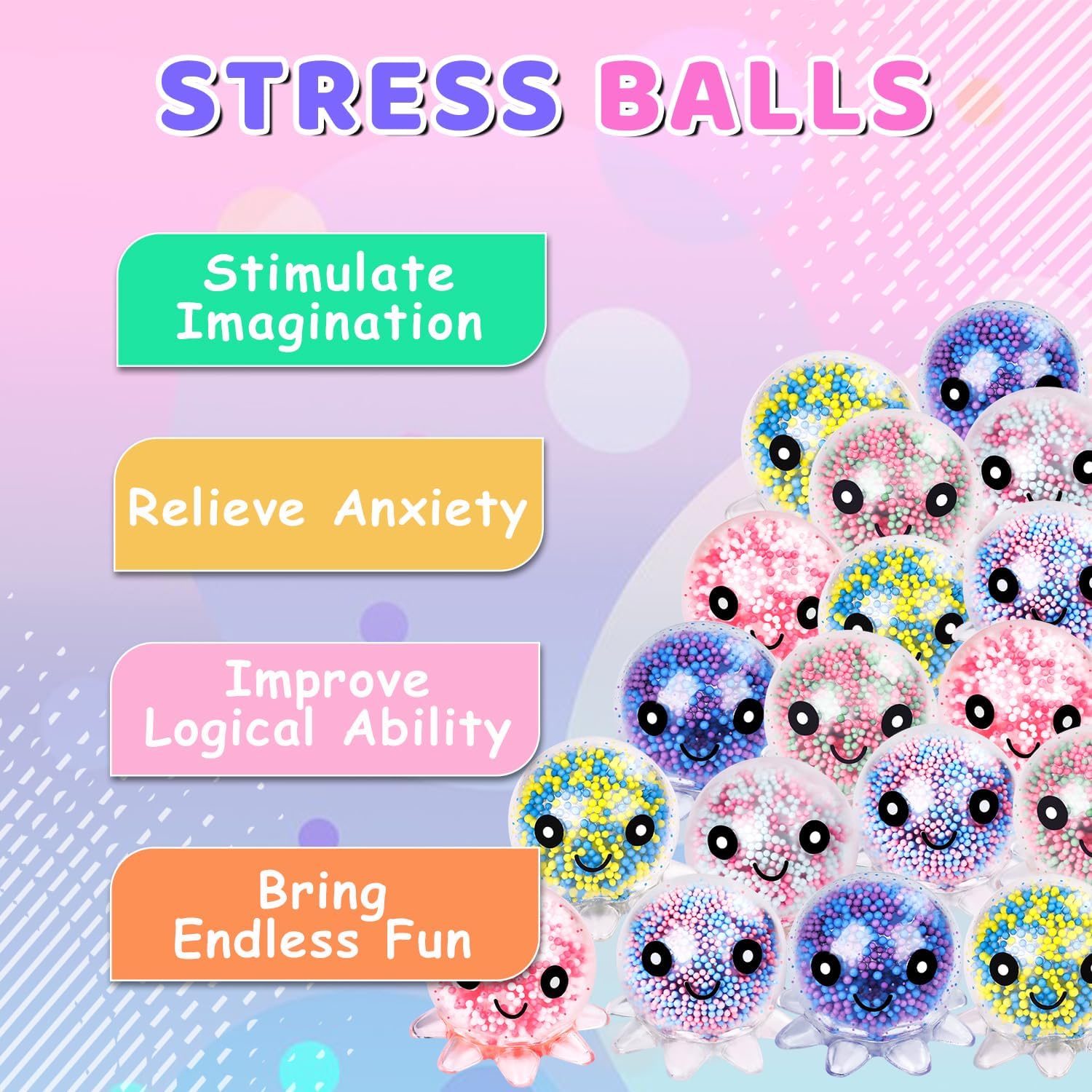 Skiennix Fidget Stress Balls - 12 Pack Cute Octopus Squeeze Balls for Stress Relief & Party Favors