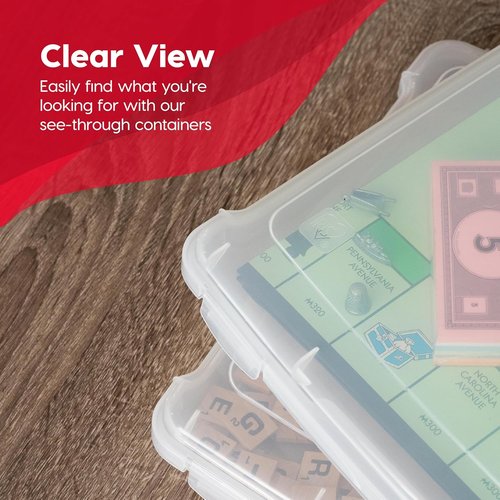 IRIS USA Board Game Storage Organizer - Snap-Tight Latch Lid, 6-Pack Portable Plastic Case for Puzzles & Art Supplies - Fits 8.5" x 11" & A4 Papers