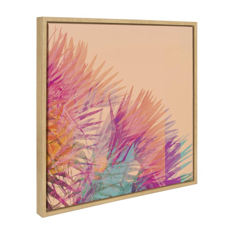 Kate and Laurel Sylvie Sun Burn 2 Framed Canvas Wall Art by Alicia Bock; 22x22 Natural; Palm Tree Photography Art for Wall