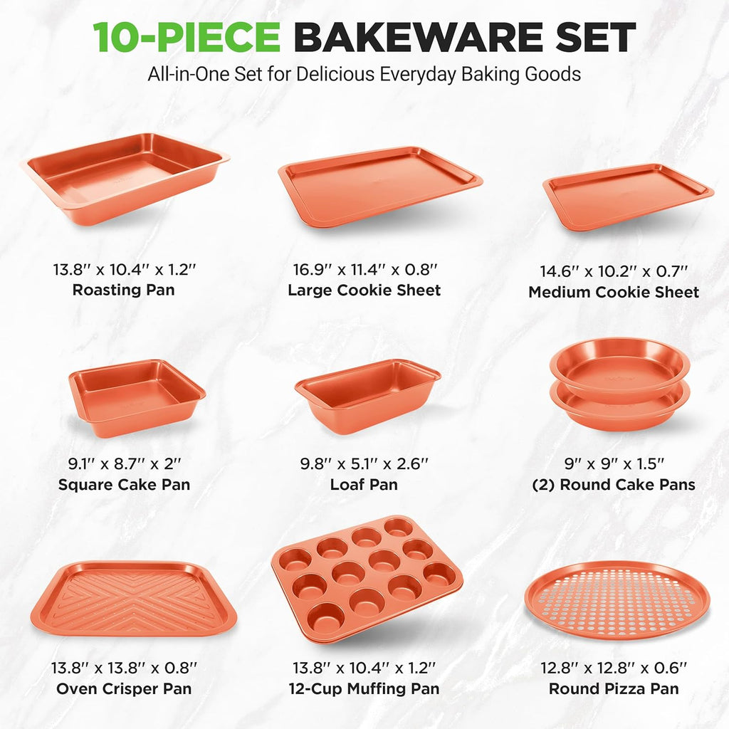 NutriChef 10-Piece Baking Pans Set - Non-Stick Carbon Steel Bakeware, Dishwasher Safe & PFOA Free