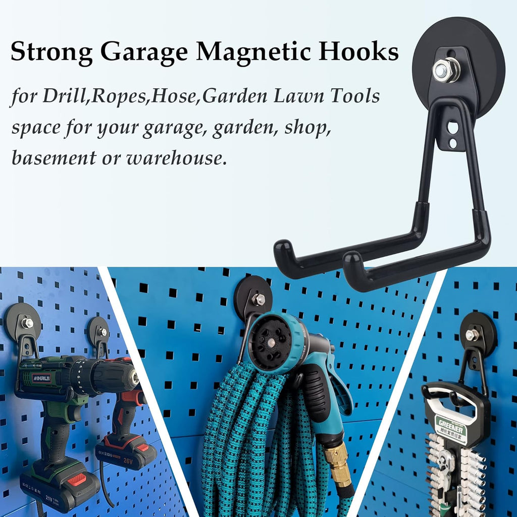 ULIBERMAGNET Heavy Duty Magnetic Hooks - Extra Large Tool Organizer for Workshop | 2 Pack (Black)