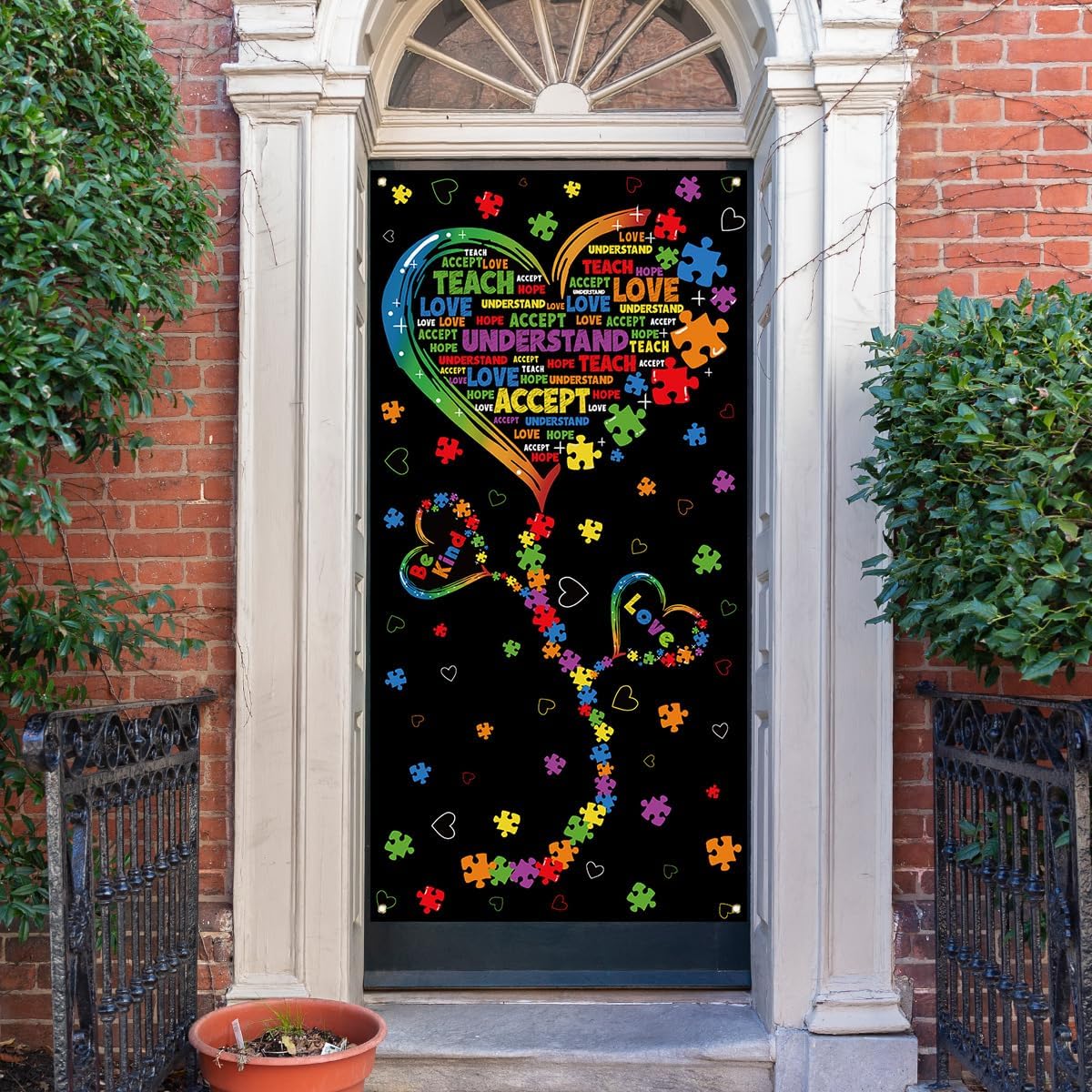 Skiennix Autism Awareness Door Cover - Puzzle Piece Heart Design for Home & Party Decor