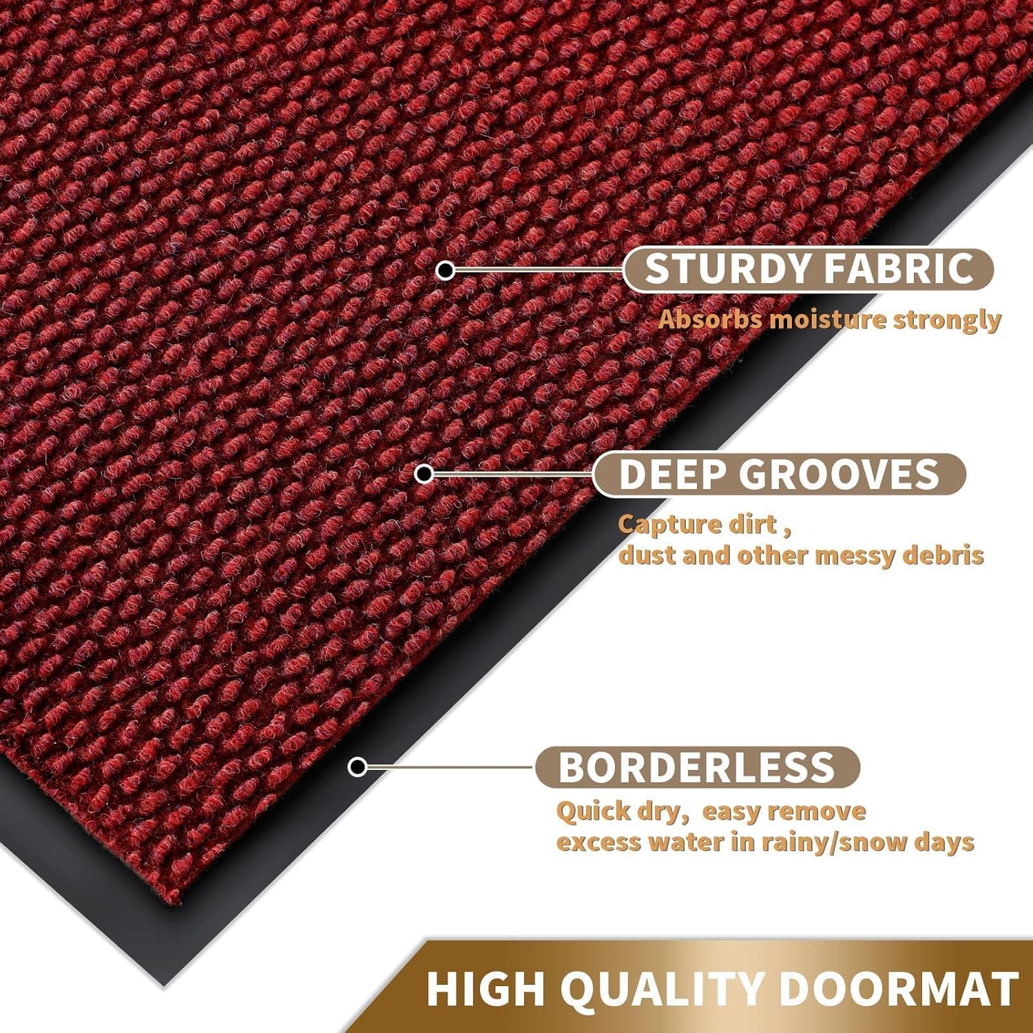 Yimobra Doormat - 100% Waterproof All-Weather Entrance Mat | 36 x 17 Inches, Stain & Fade Resistant, Black Red