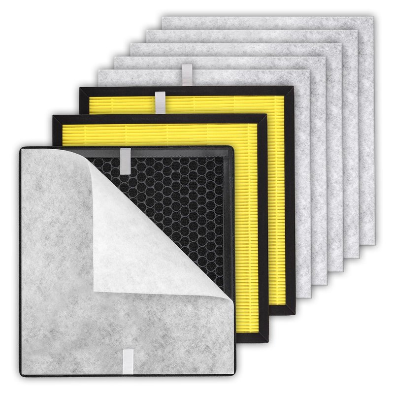 3+6 Pack PR1 Filter Pet Care Replacement Filter for Mooka PR1 Air Purifier, H13 True HEPA Filter, 3-in-1 Activated Carbon Filter for Home Large Room up to 2200sq.ft, with 6 Pieces Washable Pre-Filters