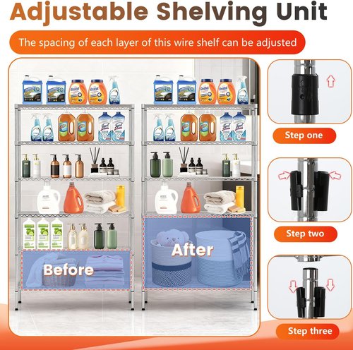 BestOffice 6-Tier Wire Storage Shelves with Wheels - Heavy-Duty Metal | Adjustable Chrome Racks | 18x45x82 | Holds Up to 2100 lbs | Easy No-Tool Assembly for Home & Garage