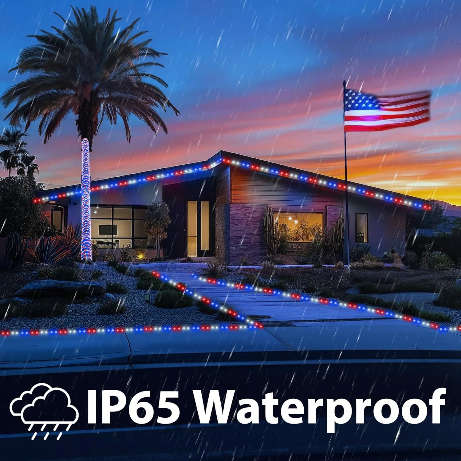 Skiennix 50ft LED Rope Lights - Waterproof, Connectable & Flexible Tube Lights | 8 Modes for Indoor/Outdoor Decor (Red, White & Blue)