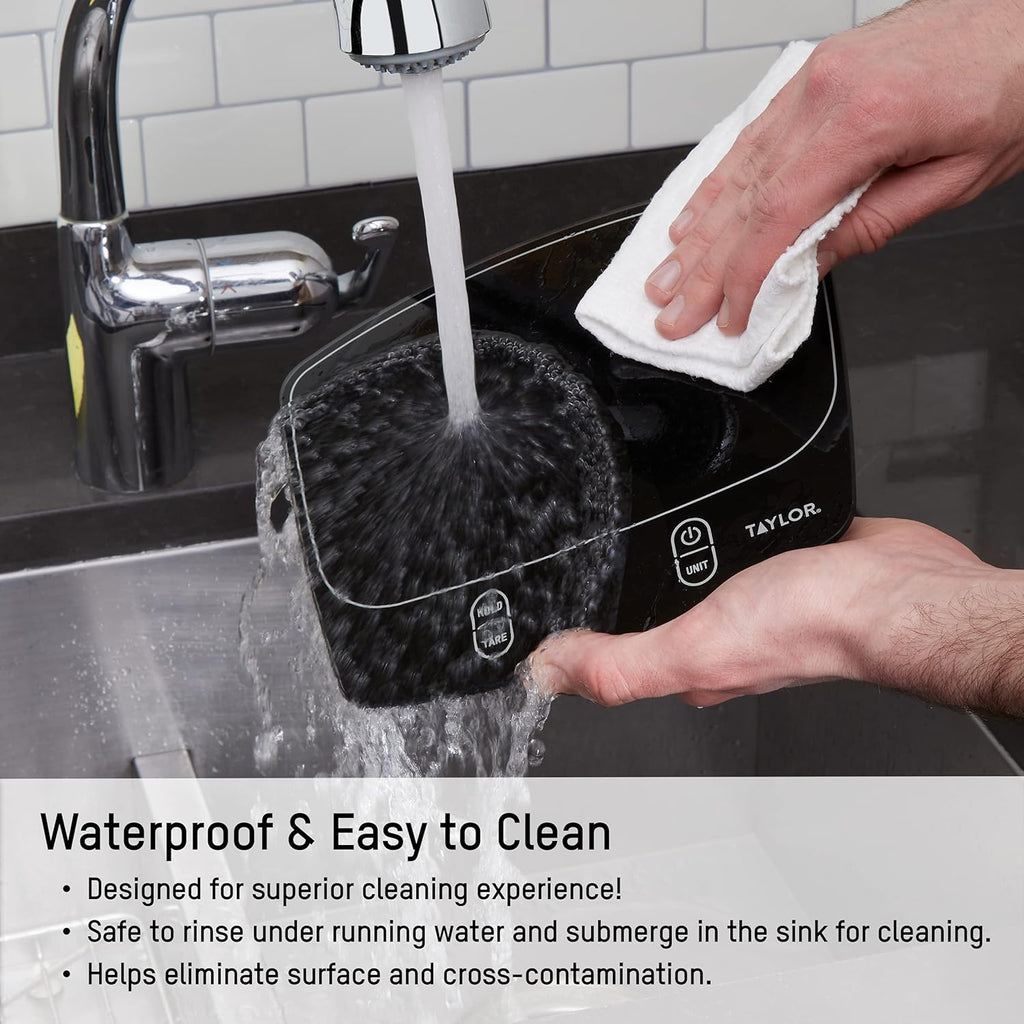 Taylor Waterproof Digital Kitchen Scale - 11 lbs Capacity | Sleek Black Design