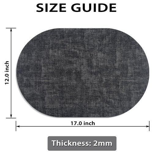 BARTHKIT Placemats Set of 12 Washable, Heat Resistant Table Placemats Wipeable Faux Leather Oval Place Mats Non Slip, Waterproof Oval Table Mats for Indoor Outdoor, Charcoal