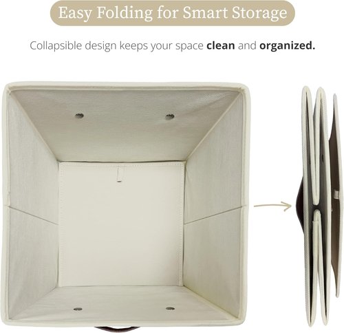 DECOMOMO Storage Baskets - 13x15x13 Cube Bins with Labels for Organized Shelves | Beige (Set of 4)