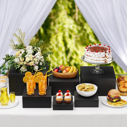 YFEEN Wooden Display Risers,6PCS Jewelry and Accessories Risers for Jewelry Figurine 5in to 10in For Buffet Party Rustic Wood Cake & Cupcake Stands& Decor (Black, 5IN to 10IN)