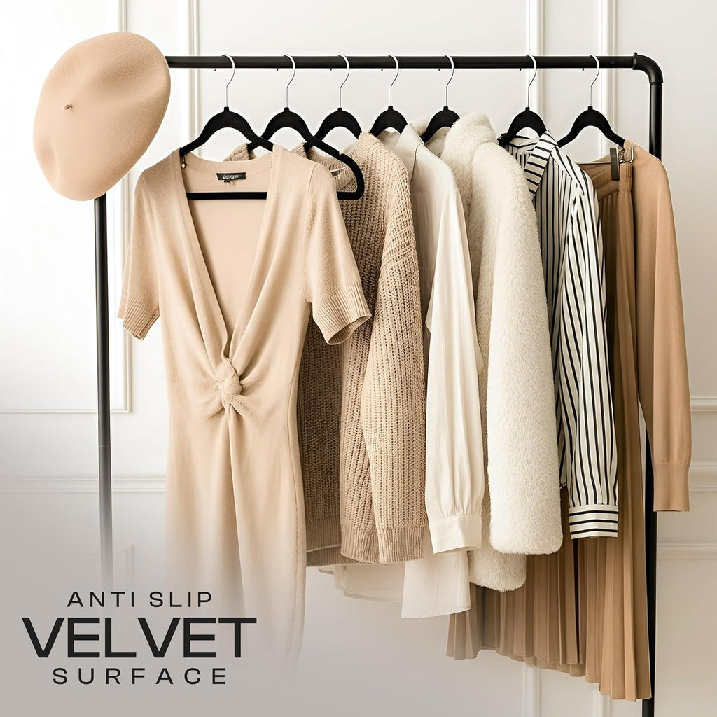 Utopia Home Velvet Hangers - 150 Pack Luxury Non-Slip Slim Coat & Pant Hangers | Space-Saving Black Design