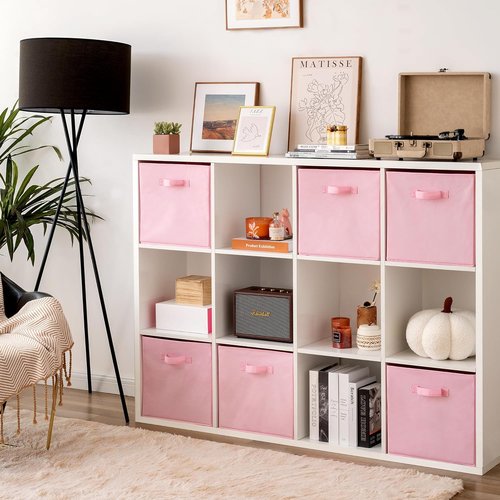 Granny Says Cube Storage Bins - Collapsible 13x13 Organizer Baskets with Handles | Pink 6-Pack
