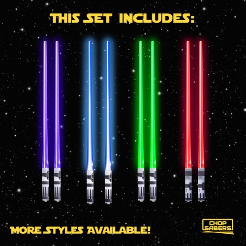 Lightsaber Chopsticks Light Up - LED Glowing Light Saber Chop Sticks - Reusable Sushi Lightup Sabers Chopstick Set Of 4 Pairs - 8 Changing Color Modes